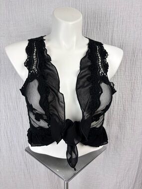 Umgee Black Sheer Lace Tie-Front Vest